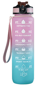 Customised 32 Oz Bpa Free Plastic Fitness Workout Sport Motivational Time Marker Water Bottle With Straw Strainer