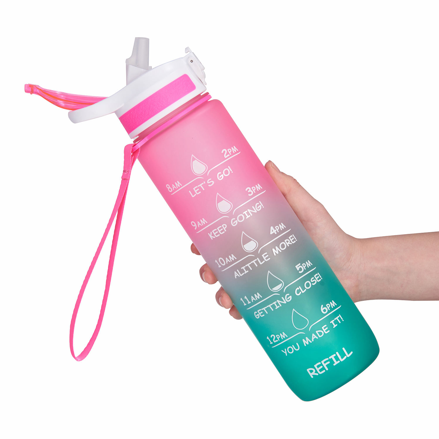 32oz BPA Free Sport Gym Time Maker Motivational Plastic Water Bottle With Fruit Infuser