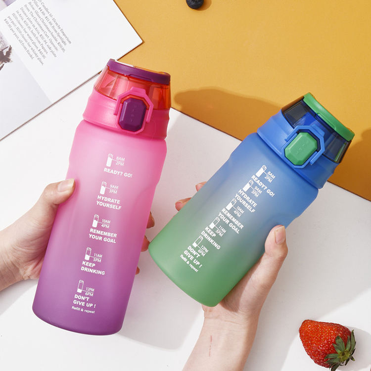 Botellas De Agua Al Por Mayor Custom Logo Flip Top Plastic School Water Bottle With Straw Drink Bottles