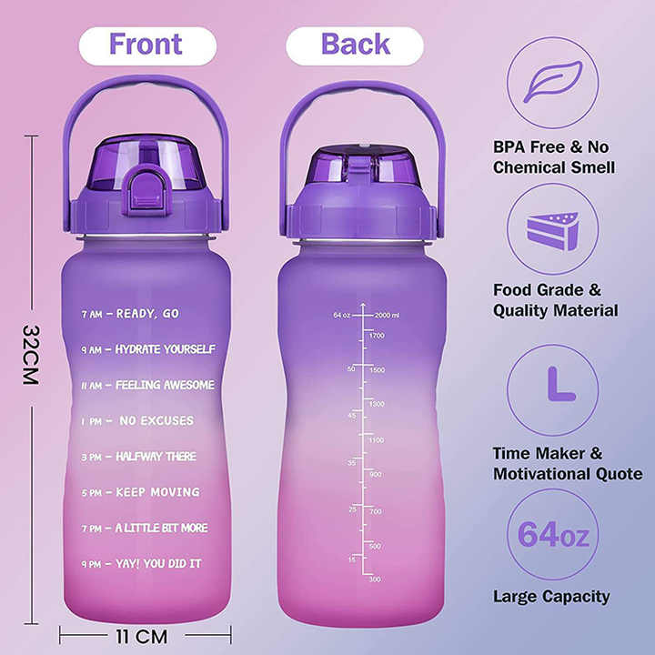 Garrafa Agua 2 L Botella De Agua De 64 Oz Wholesale Brief 2 Litre Push Button Drink Plastic Water Bottle