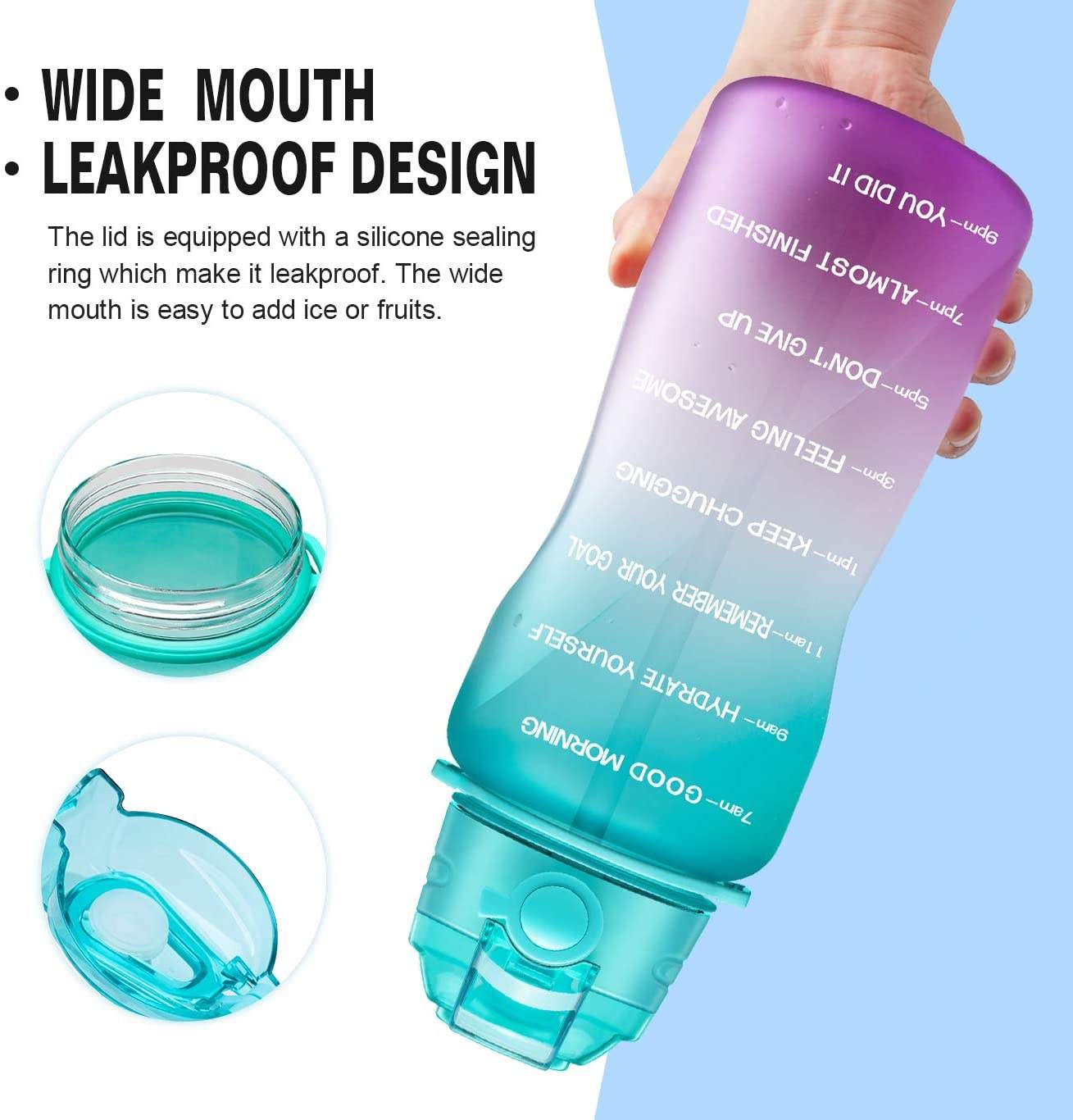 Gallon Water Bottle Motivational Water Bottle With Time Marker & Straw BPA Free Custom 1 Gallon Sport Water Bottle