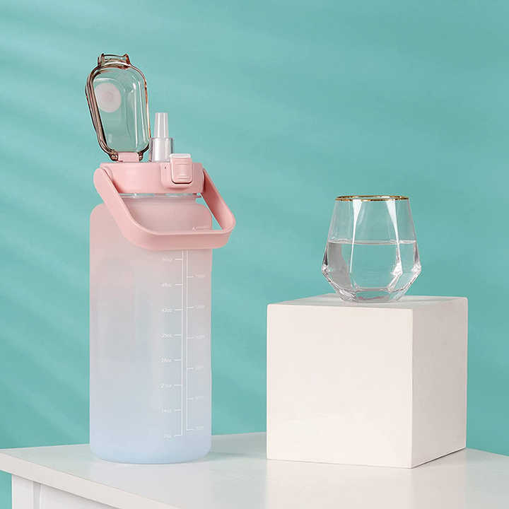 Botellas Para Gym Garrafa De Agua 2 Litros Nice Sport Plastic 2L Motivational Black Wide Mouth Water Bottle