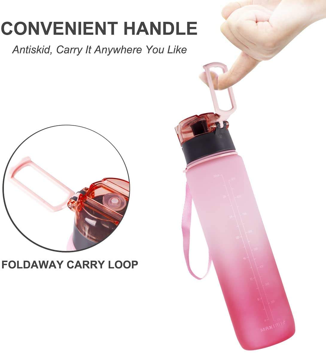 Gradient Leak Proof &Large 1 Liter 32 oz BPA Free Water Bottle with Time Marker Fruit Infuser Strainer
