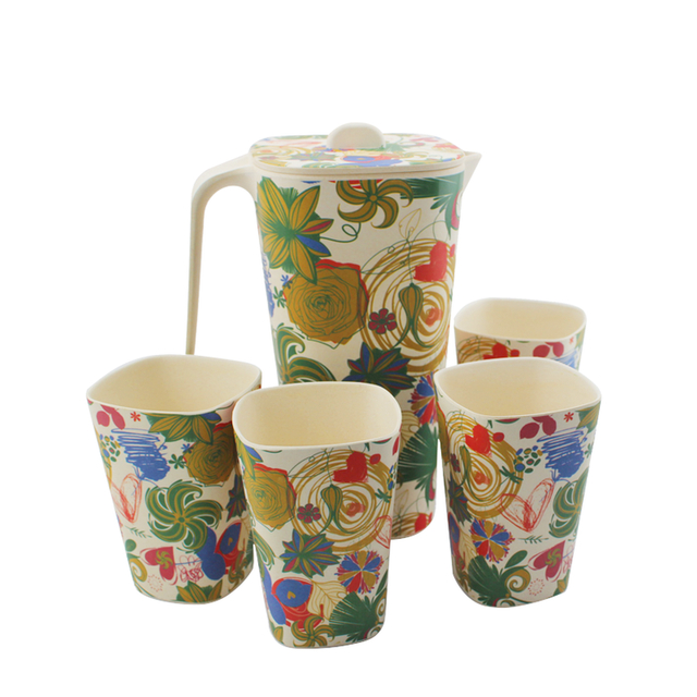 Kitchenwares Biodegradable Bamboo Fibre Large Water Jug Cup Set