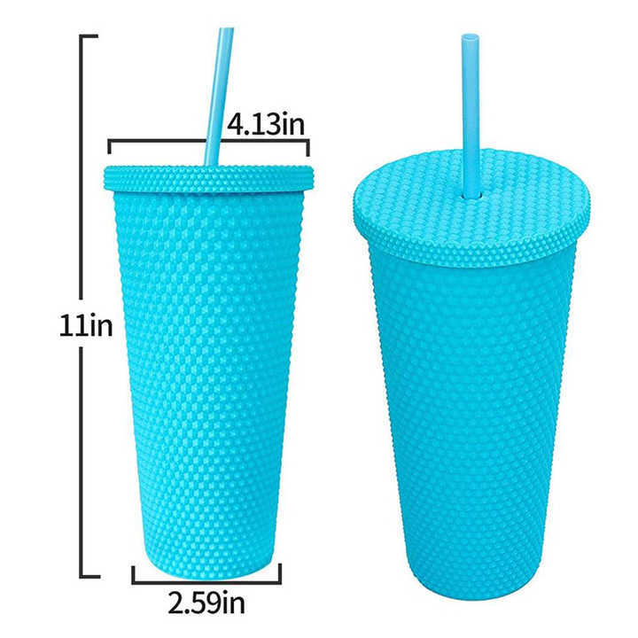 Wholesale Custom 600ml Double Wall Plastic Water Bottles rainbow Diamond Acrylic Coffee Mugs Tumbler Cups with Lid and Straw