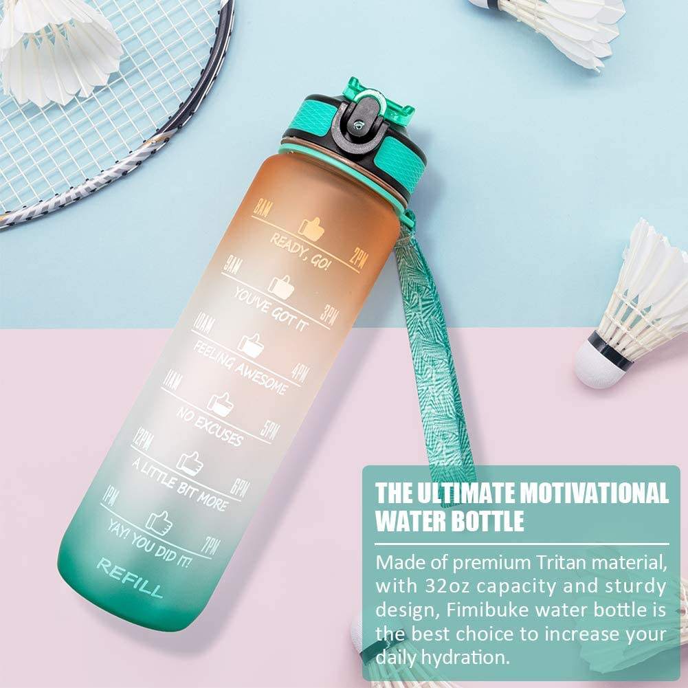 Water Bottle Time Marker 32 oz Tritan Sports Water Bottle With Motivational Time Marker Straw