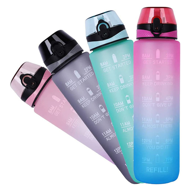 Top Seller 32oz 1L BPA Free Motivational Plastic Water Bottle Gym Sports Water Bottle with Time Marker Custom Logo