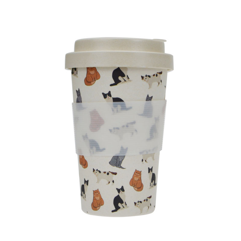 Portable Eco-friendly Reusable Biodegradable Bamboo FIber Coffee Mugs Cups With Silicone Sleeve
