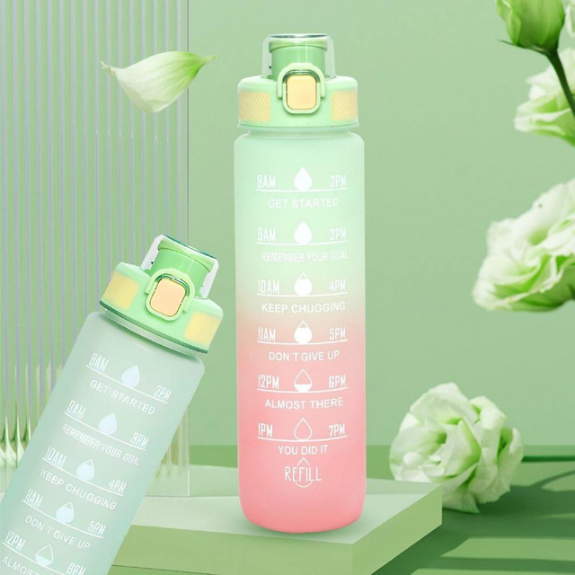 Wholesale Gradient Color BPA-Free 1L Fitness Outdoor Sports Kettle with Time Marked Large Plastic Incentive Water Bottle