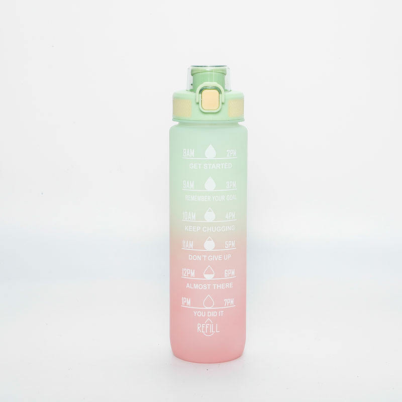 Wholesale Gradient Color BPA-Free 1L Fitness Outdoor Sports Kettle with Time Marked Large Plastic Incentive Water Bottle