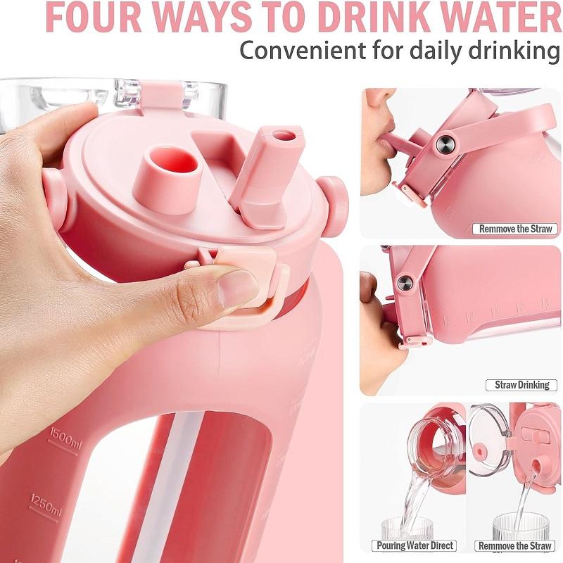 64oz Plastic Water Bottles with Straw Professional Sports Water Bottles with Silicone Sleeve and Handle