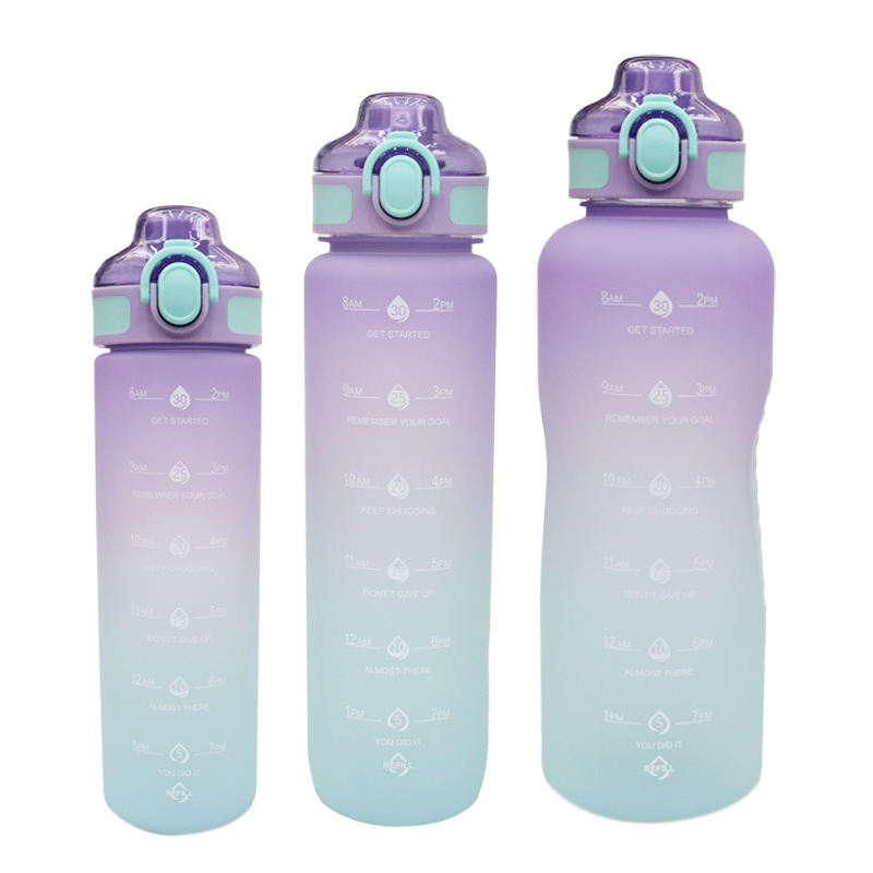 Wholesale 1L Sport Portable Motivational Plastic Gradient Sports Water Bottle With Handle
