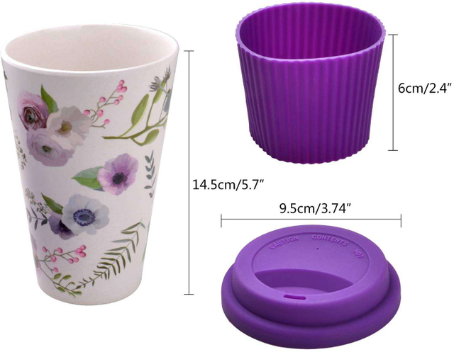 Eco-friendly PLA 400ml Wholesale Custom Pattern Reusable Bamboo Fiber Coffee Cup with Lid