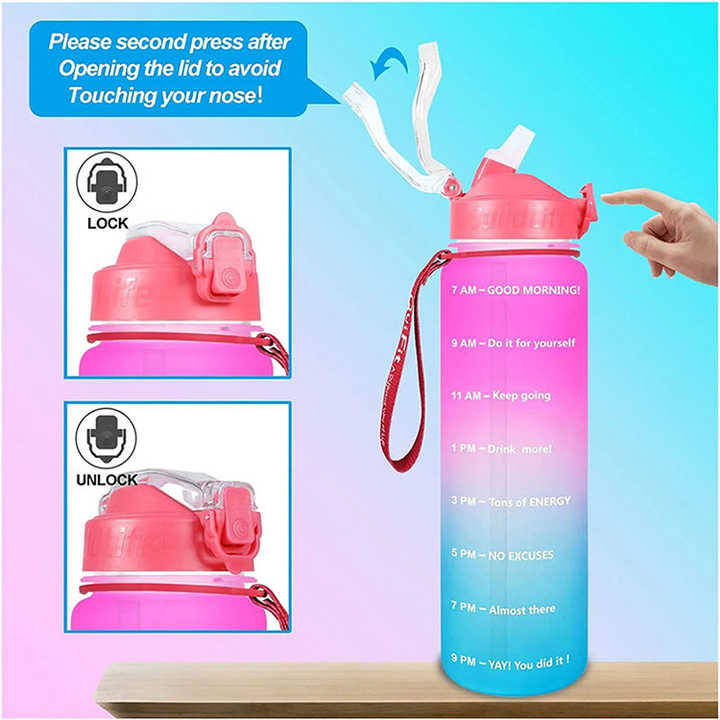 Garrafa De Agua Platico Personalizada 1 Litre Custom Water Bottle With Time Marker With Straw Bottles
