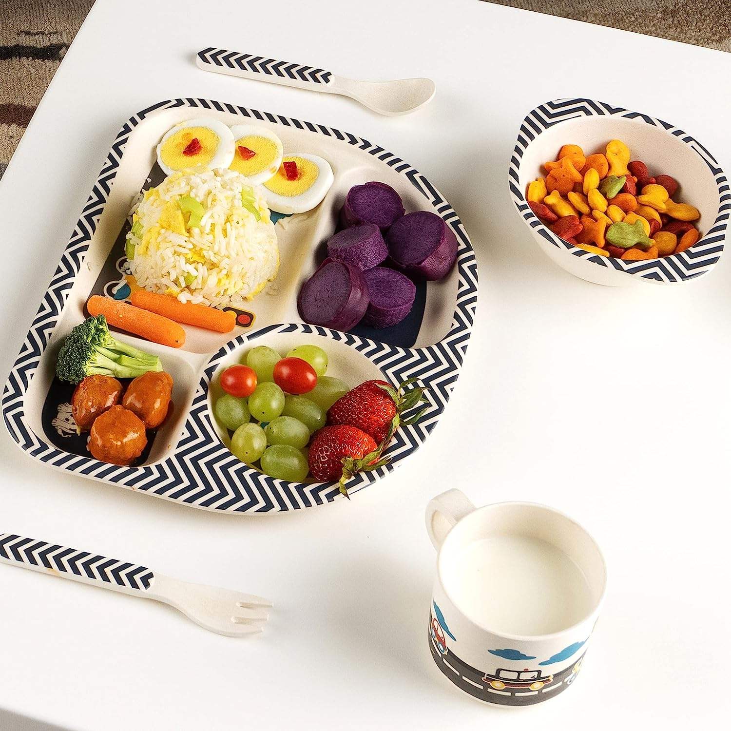 Hot Sales Children's Divided Plates Portion 4 Compartment Diet Plate with Cup Bowl Spoon and Fork