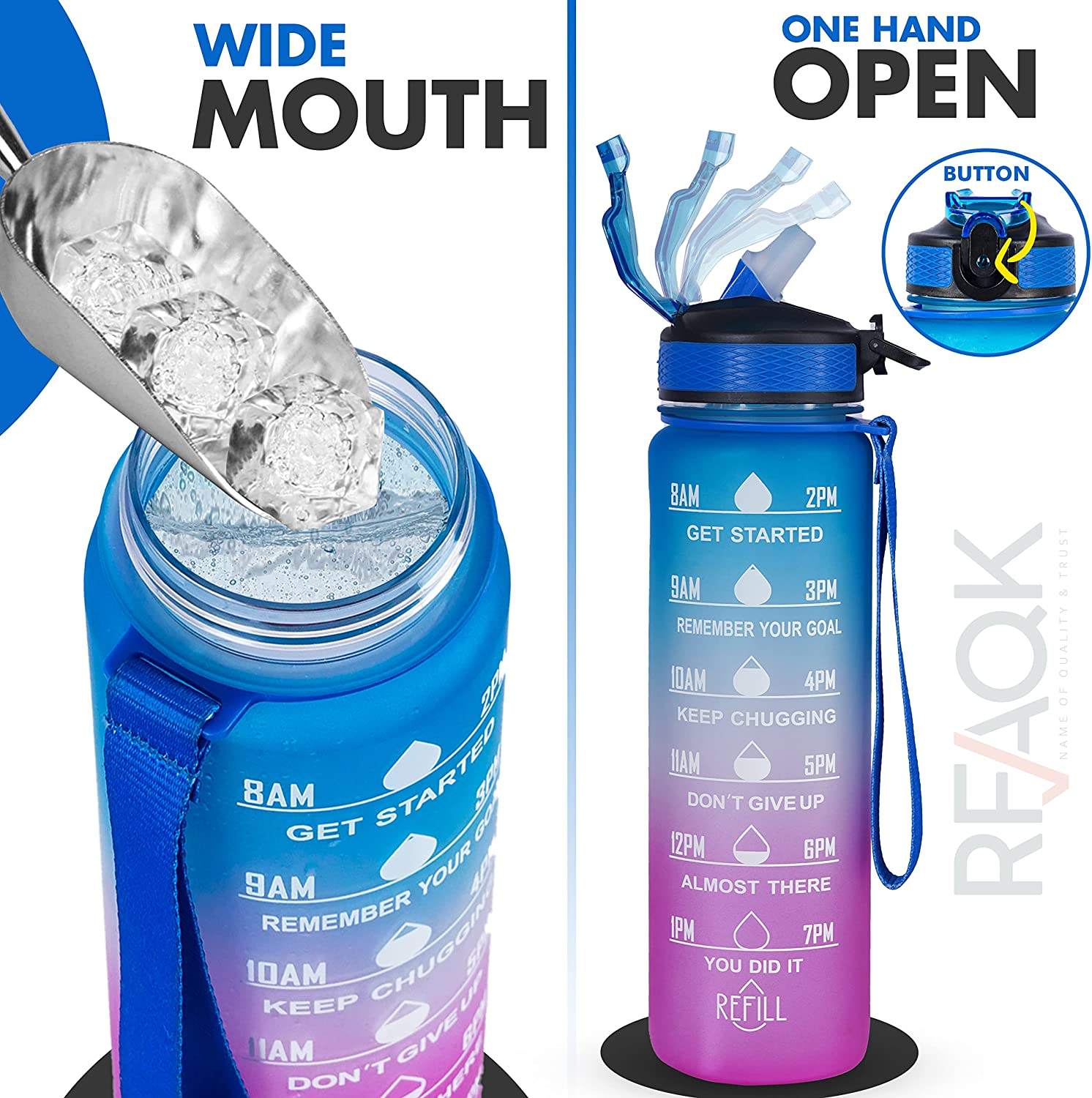32oz Tritan Sport Gradient Plastic Water Bottles BPA Free Motivational Fitness Sports Water Bottle with Custom logo
