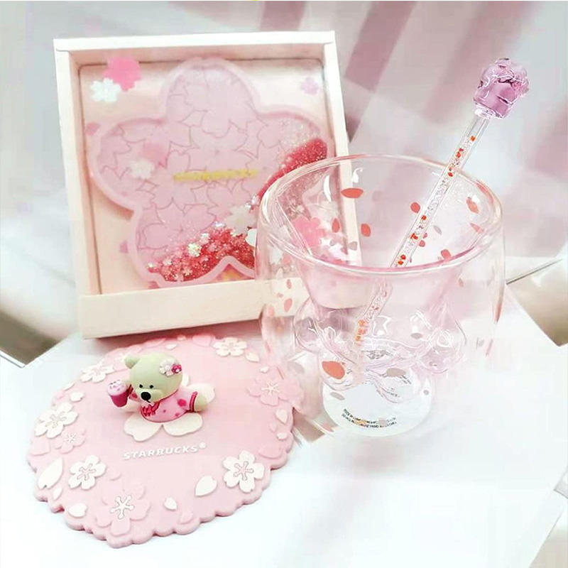 2021 New Double Layer Lovely Fashion Women's Cat Claw High Borosilicate Glass Water Bottle