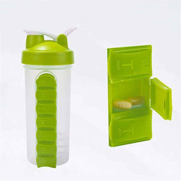 600Ml Leak-Proof Portable Bpa Free Fitness Water Bottles Plastic Protein Gym Sports Shaker Bottle With Pill Box