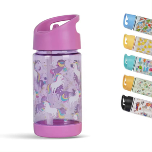 400Ml Cute Pattern Portable Wide Mouth Kids School Bpa Free Plastic Water Bottles With Straw Lid