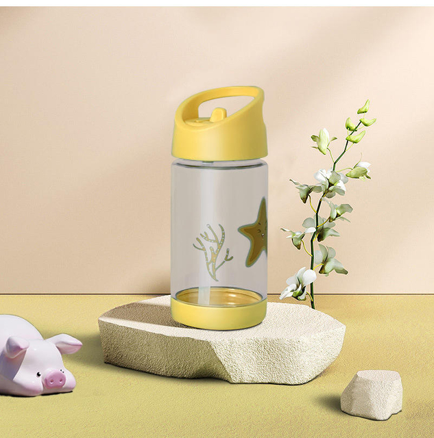 400Ml Cartoon Children Portable Clear Bpa Free Plastic Water Drink Bottle With Straw