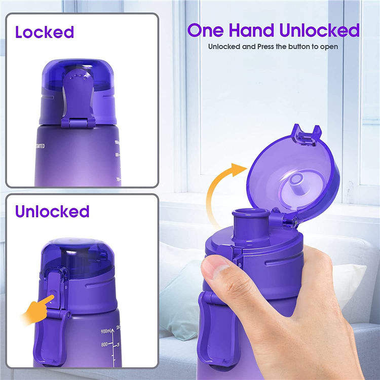 Wholesale Customized 32Oz Wide Mouth Leakproof Motivational Plastic Sports Water Bottle With Time Marker