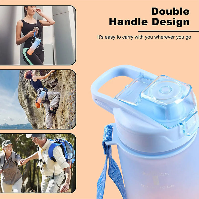 Bpa-Free 1L Sport Plastic Gradient Color Motivational Large Water Bottle With Time Marker With Straw