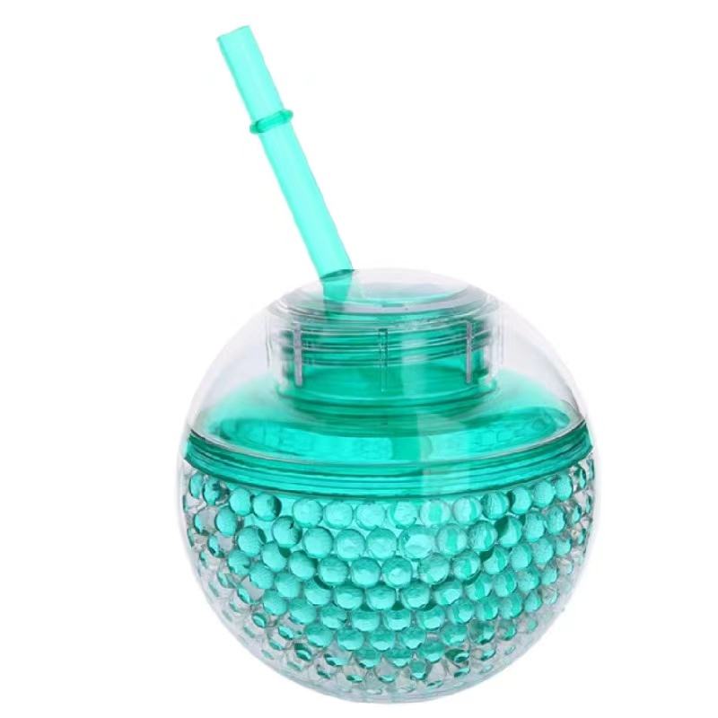 New Double Layered Ice Ball Drink Water Bottle with Straw Summer Outdoor Girl Student Straw Water Plastic Water Bottles Cup