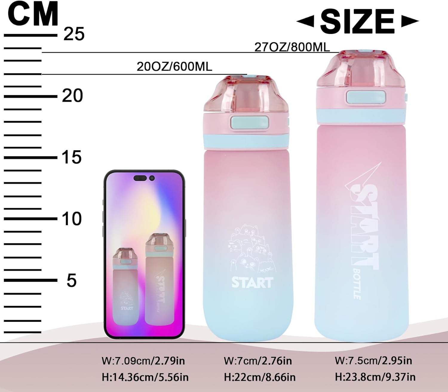 20oz/600ml Daily Water Bottle With Soft Straw,Reusable Plastic BPA Free Leakproof Water Jug