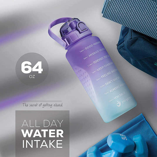 64 Oz Kid Costume Drink Plastic Sports Motivational Gym Water Bottle With Straw