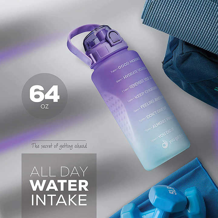 64 Oz Kid Costume Drink Plastic Sports Motivational Gym Water Bottle With Straw