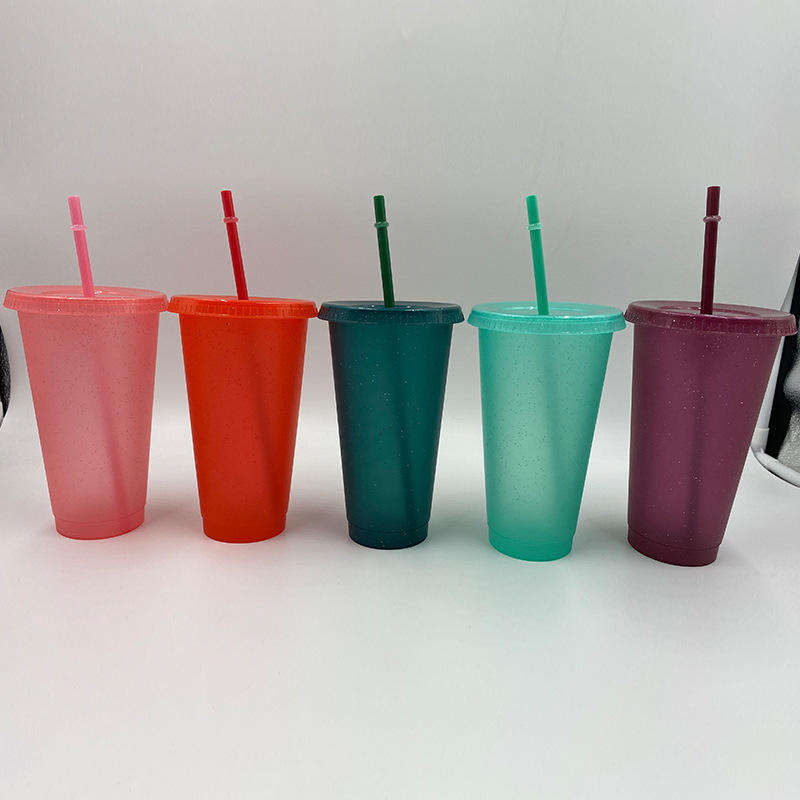 BPA Free Wholesale Custom Candy Color Frosted Texture Fashion Trend Practical Color Plastic Cup With Straw