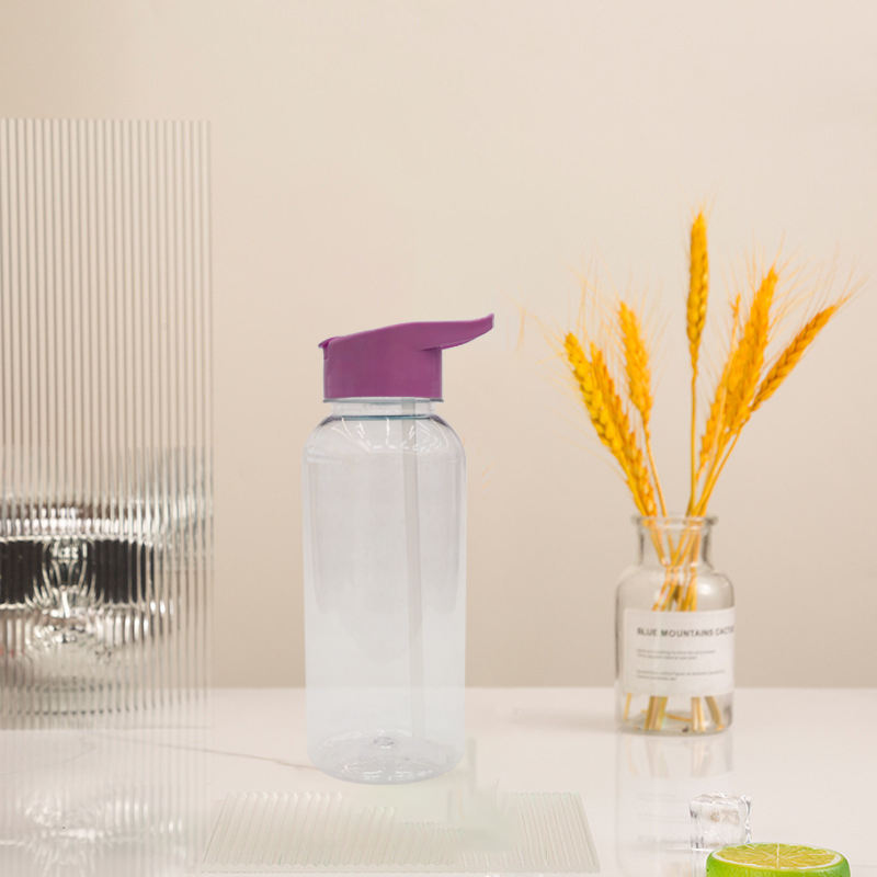 Wholesale BPA Free 1000ml Water Bottle Sports Leak-Proof Clear PS Material Plastic Water Bottle With Flip Lid and Straw