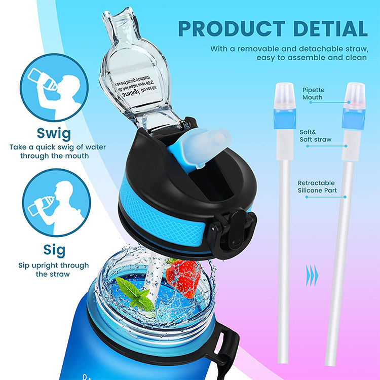 1000ml Plastic Frosted Tritan Bpa Free 1L Sport Kid Gym 32oz Motivational Water Bottle with Custom logo