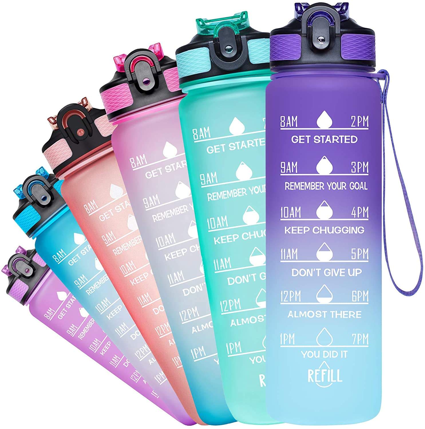32oz Tritan Sport Gradient Plastic Water Bottles BPA Free Motivational