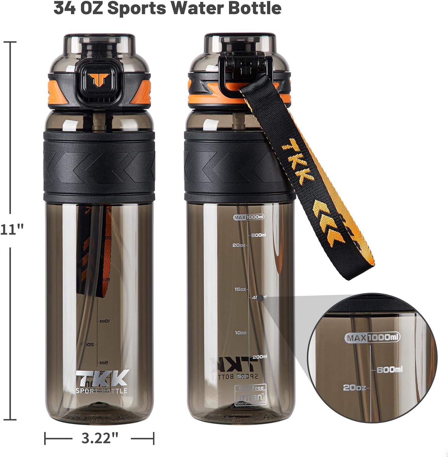 800ml/1000ml Tritan Custom Logo Student Straw Bottle Student Straw Portable High Capacity Sports Water Bottle