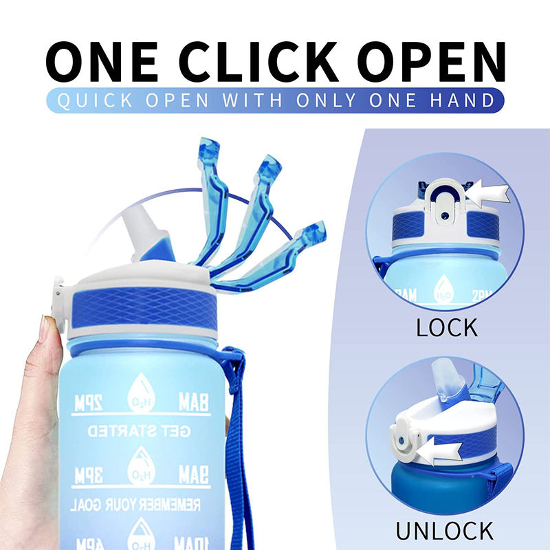 1L Popular Stcoked Customized Logo Motivational Sports Water Bottle Portable Plastic Water Bottle With Strap