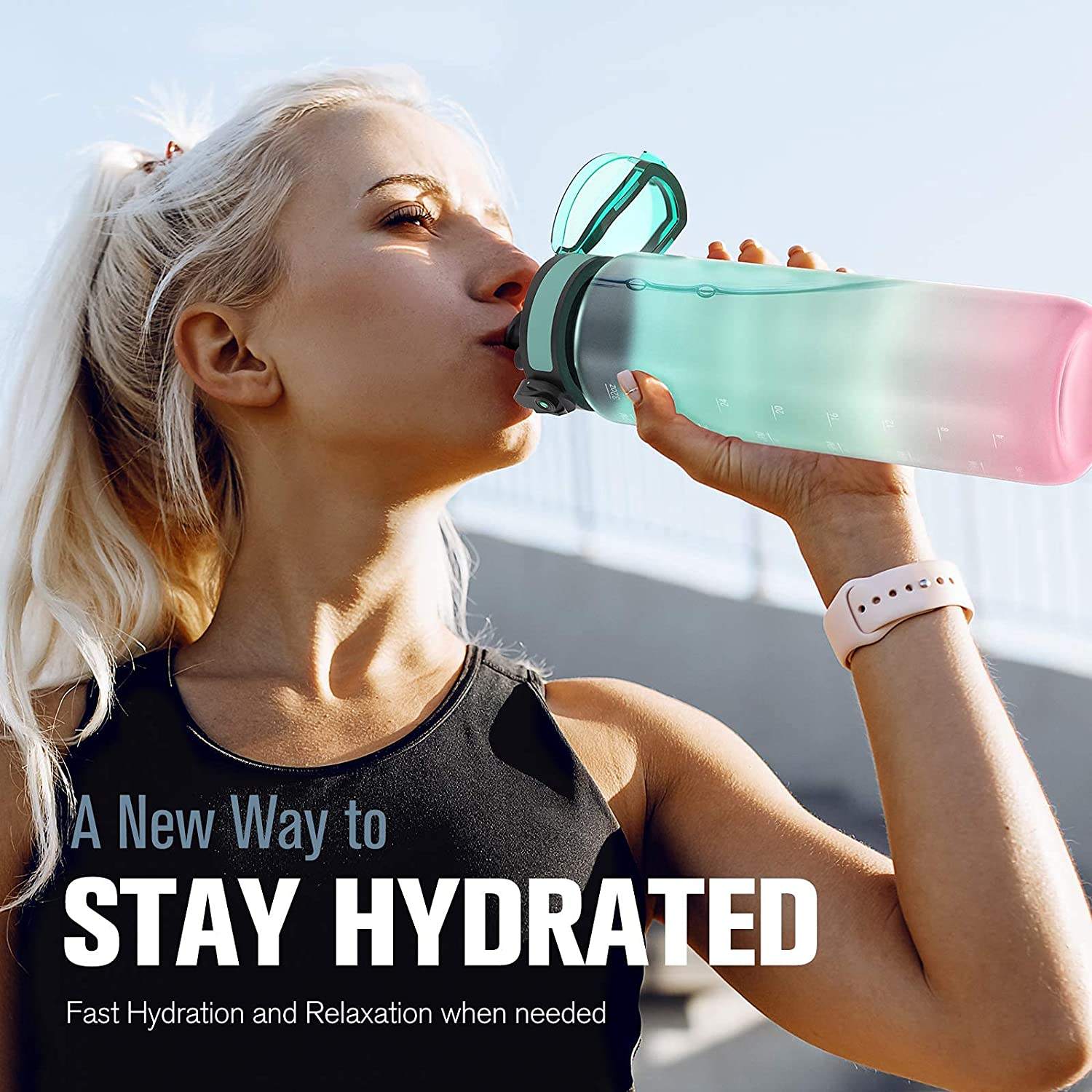 32OZ Motivational Fitness Sport Water Bottle With Time Maker Fast Flow Non-Toxic BPA Free Wide Mouth Water Bottle