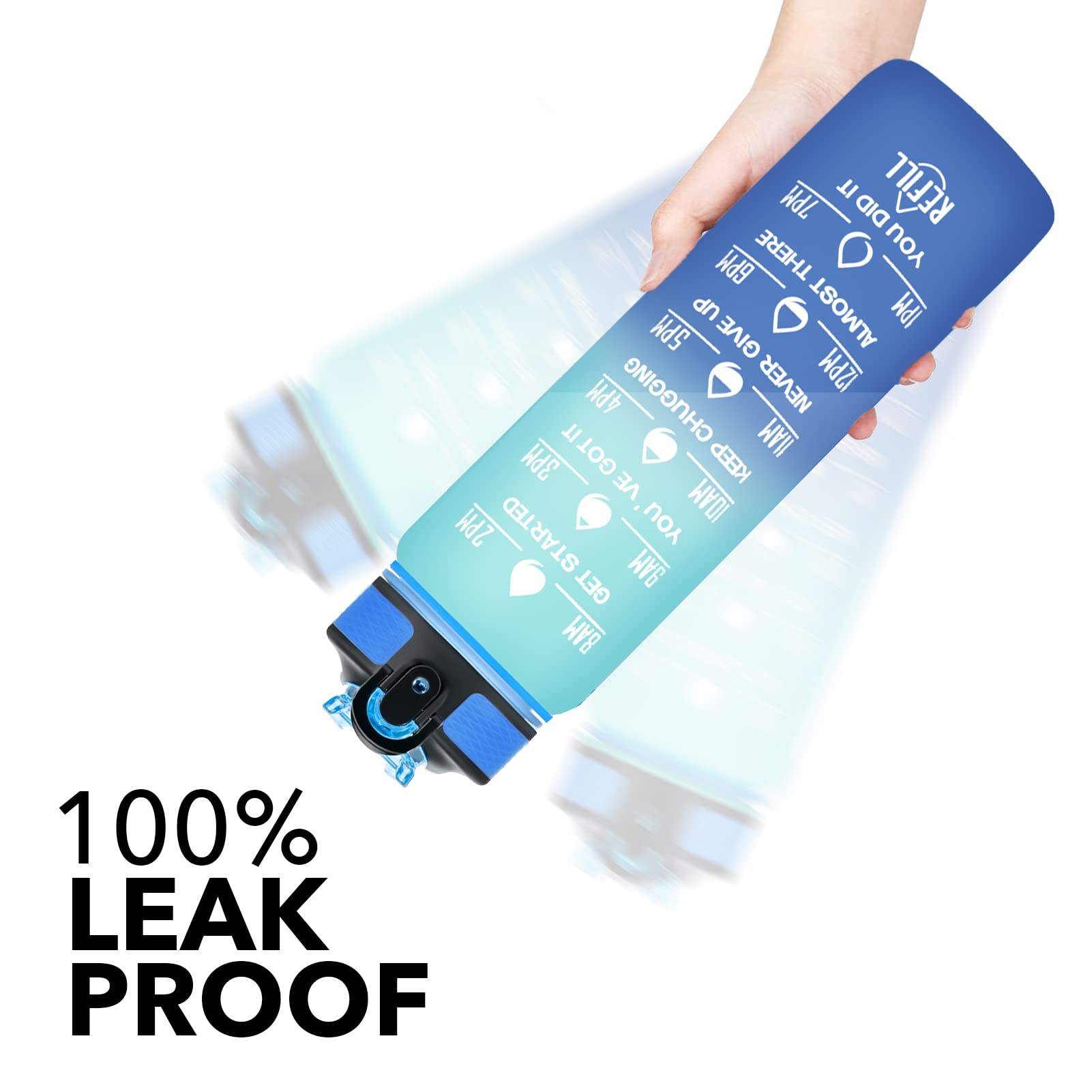 32 OZ Motivational Fashion Water Bottle With Time Marker to Drink BPA Free Frosted Plastic Water Bottles