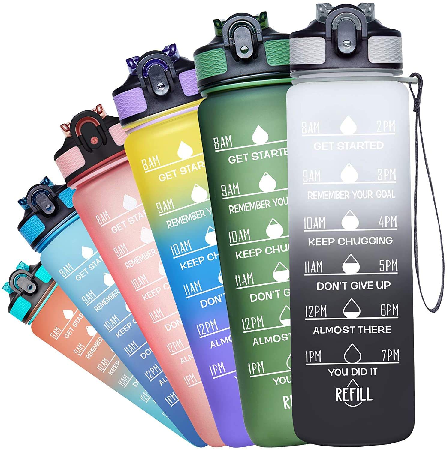 In Stock Leakproof BPA Free Drinking Water Bottle with Time Marker