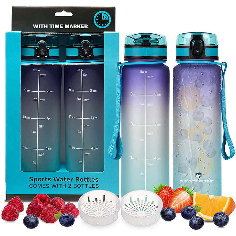 1000ml Trinkflasche Plastic Frosted Tritan Bpa Free 1L Sport Kid Gym 32oz Motivational Water Bottle with Custom logo
