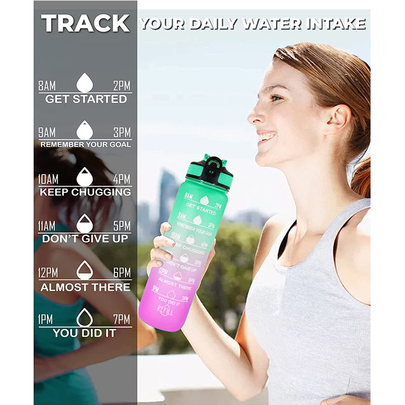 Taizhou Custom Logo 32oz 1L Portable Workout Gym Sports Waterbottle Motivational Drink Watee Water Bottle with Straw Time Marker