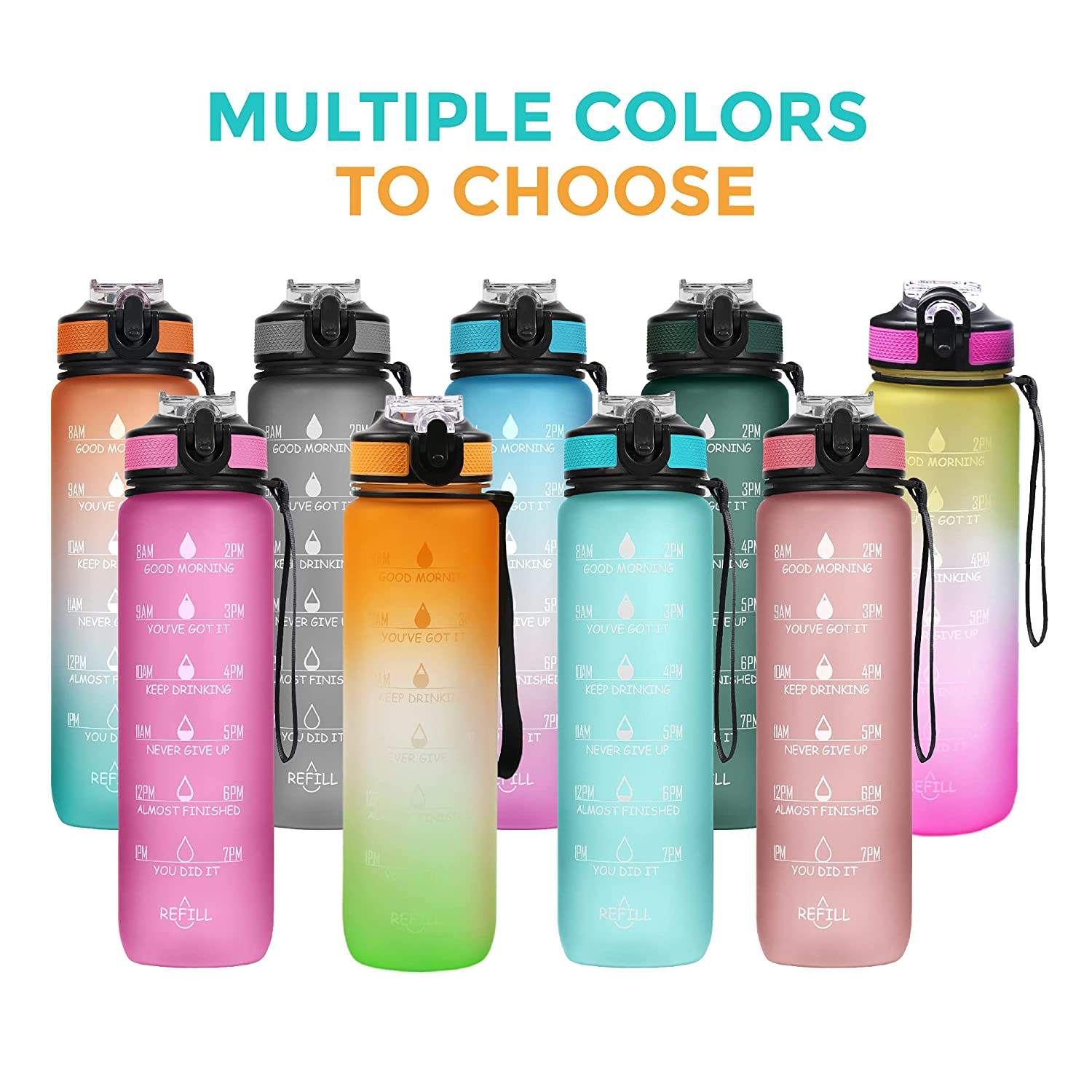 32oz 1L BPA Free Gym Custom Sport Motivational Plastic Water Bottle with Straw Time Marker Custom logo