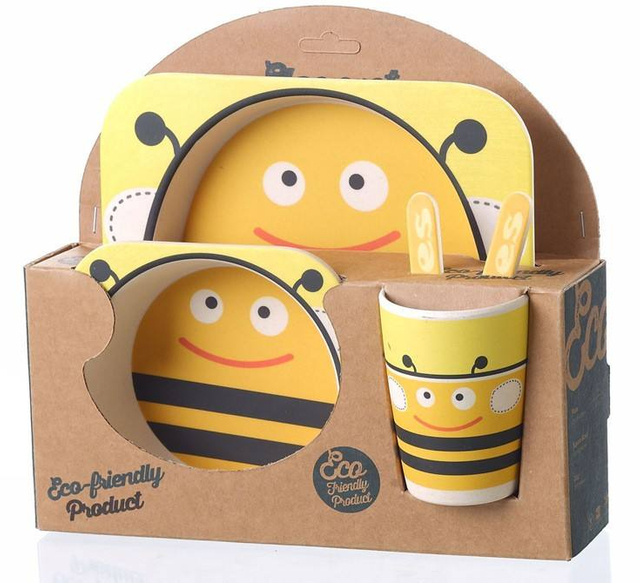 2020 Hot Sale Printing Cartoon Decal Printing Accept Customized Bamboo Fiber Dinnerware Set