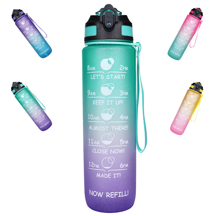 1L Big Capacity Portable Tritan Plastic Sports Water Bottle Space Bottle Screw Lid with Suction Nozzle and Hand Grip