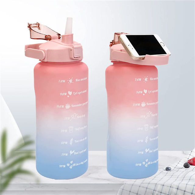 64Oz Gym Water Bottle With Cellphone Phone Holder Lid
