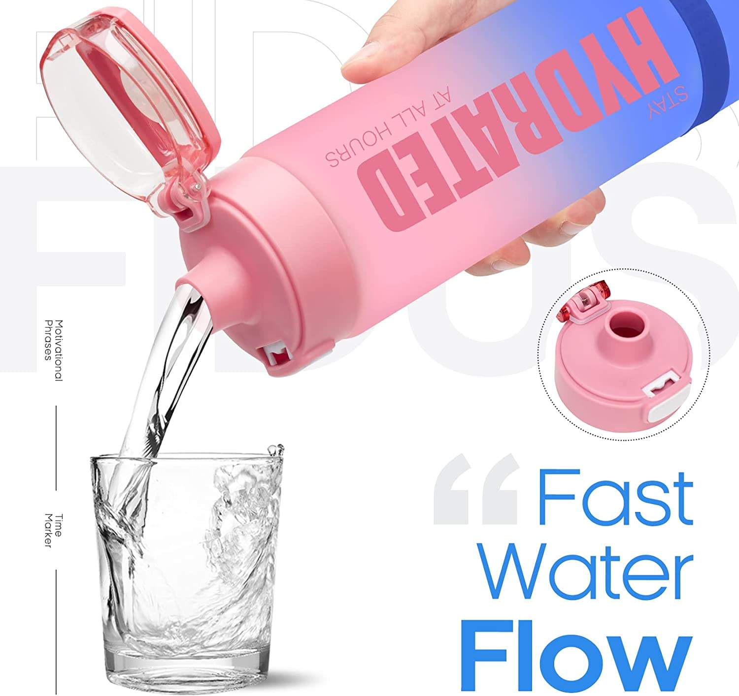 1000ml BPA FREE Plastic Water Bottle With Motivational Words and Rope Gradient Paint Sport Water Bottle