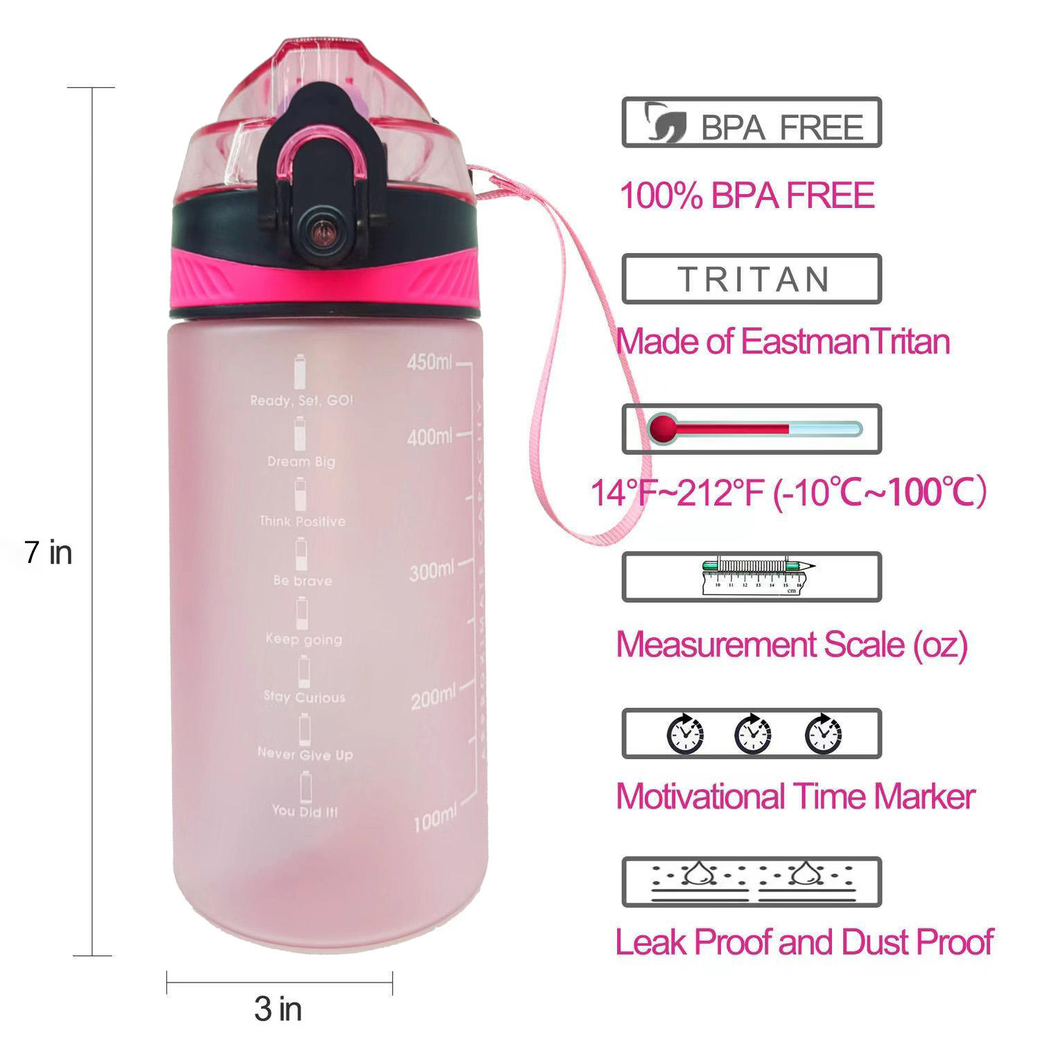 450ml Bpa Free Reusable Tritan Plastic Sports Drink Water Bottle for Kids With Straw Good Quality