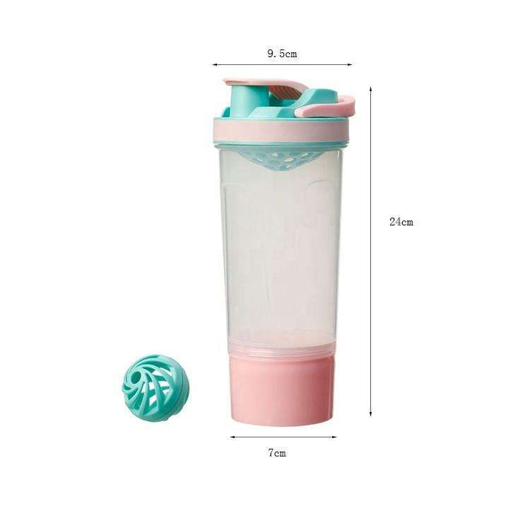 600Ml Multi Purpose Portable Clear Cute Plastic Shaker Water Bottle for Protein With Mixing Ball Infuser
