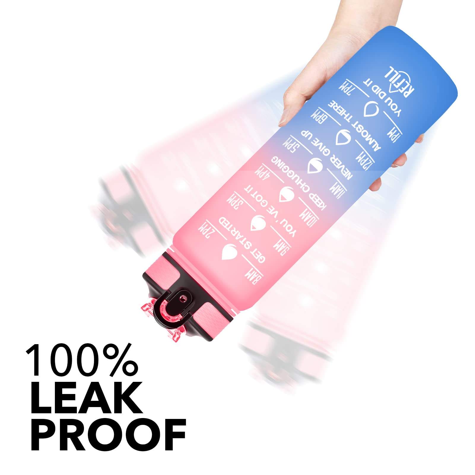 1L 32 OzCustom Plastic Straw Gym Sports BPA Free Tritan Motivational Water Bottle With Time Marker