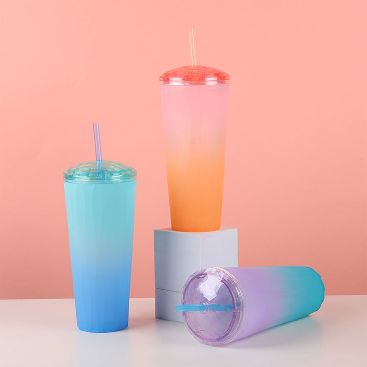 High Quality Customized 700Ml Nice Colorful Wide Mouth Plastic Tumbler Tumblers With Lids Straw